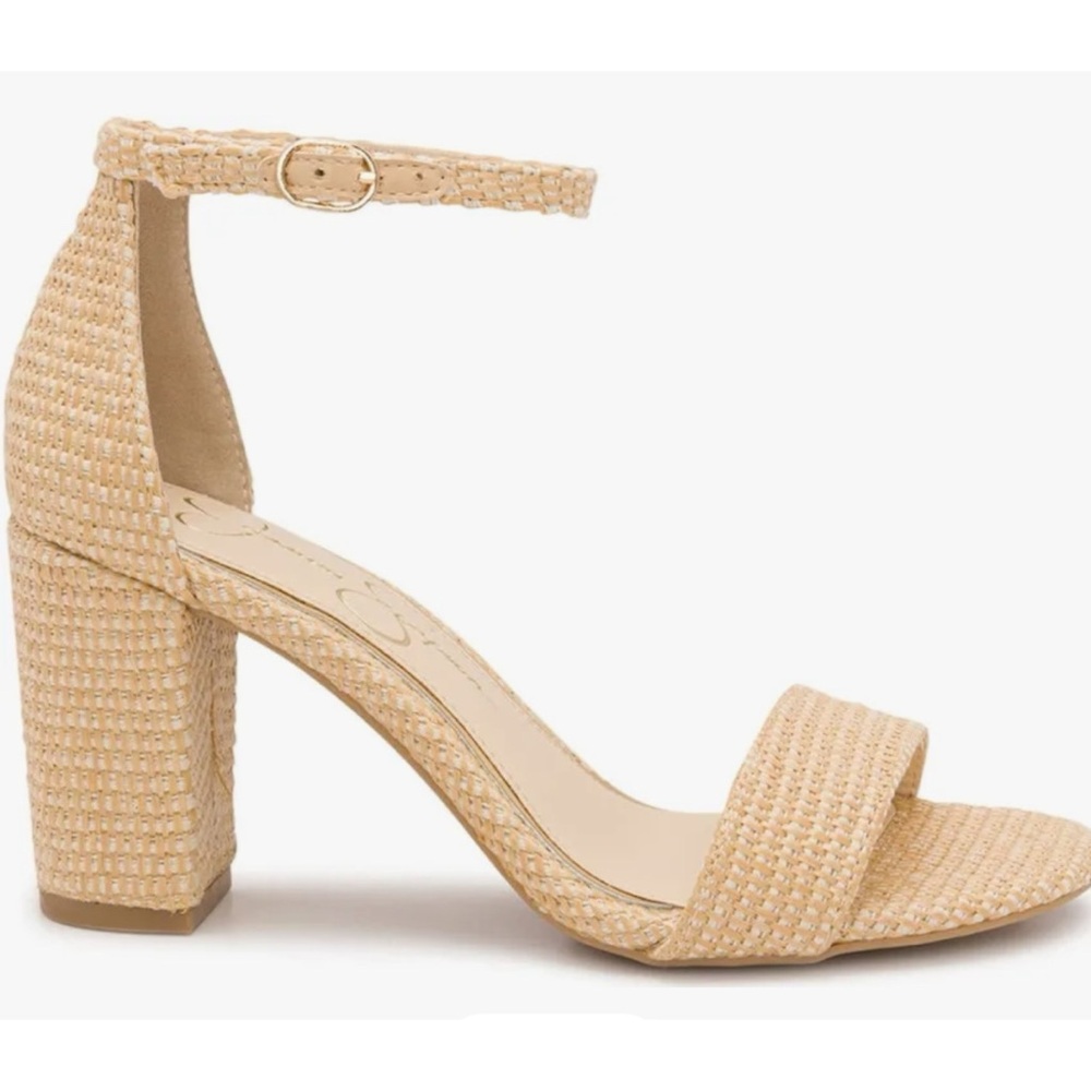 Jessica Simpson Beige Woven Block Heel Sandals